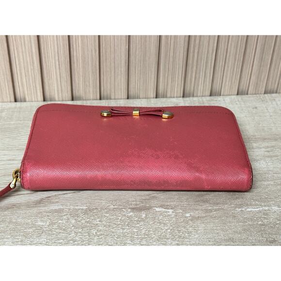 PRADA Saffiano Leather Zip Around Long Wallet in Dusty Pink - Picture 10 of 14